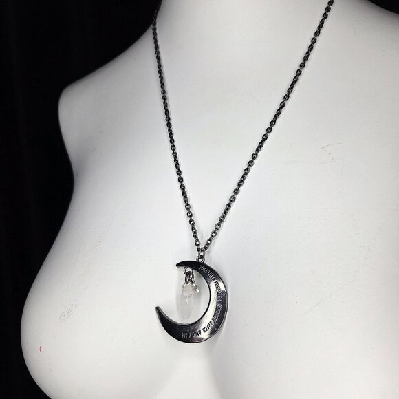 Moon pendant chain necklace with morganite gemstone accent - handmade - Picture 6 of 7